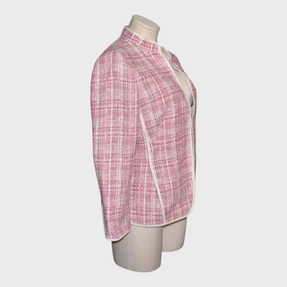 Akris Punto Tweed Knit Jacket Pink White Trimmed Blazer